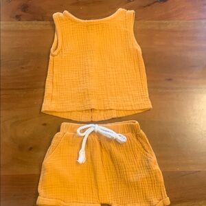 Orange Sleeveless Top and Shorts Set  soft and comfortable. Elastic waistband